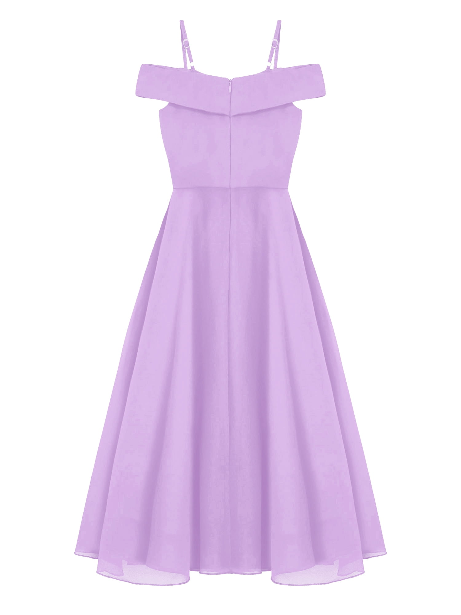 Off Shoulder V-Neck Long Lilac Chiffon Bridesmaid Wedding Evening Dres