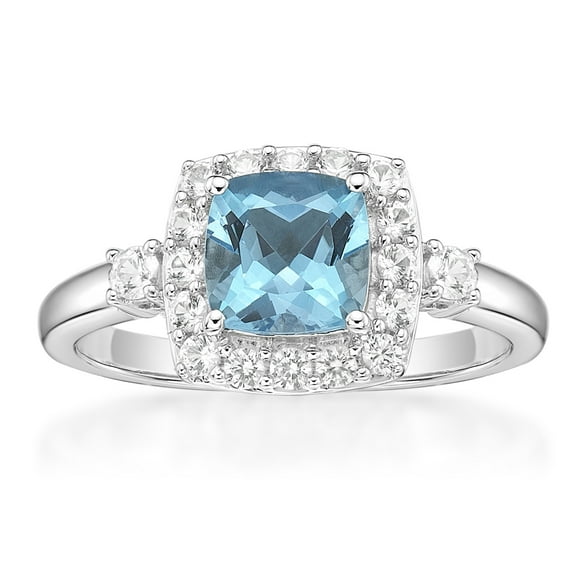 Jay Heart Designs 925 Sterling Silver Genuine Swiss Blue Topaz and Created White Sapphire Ring