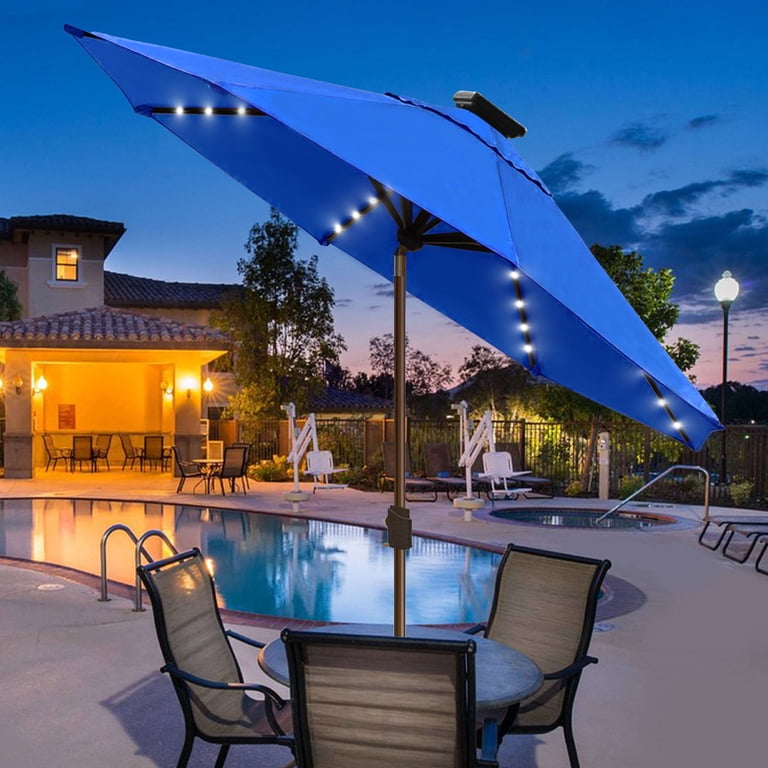 elite shade sunbrella 9ft market umbrella patio EliteShade USA 10-Year-Non-Fading Umbrella, Commercial Grade Table Sun with 80 Solar LED Lights, Crank Open, Windproof & UPF 50+ UV Protection for Garden, Deck, Pool, Backyard 17 lbs Frame California Umbrella 9 ft. Black