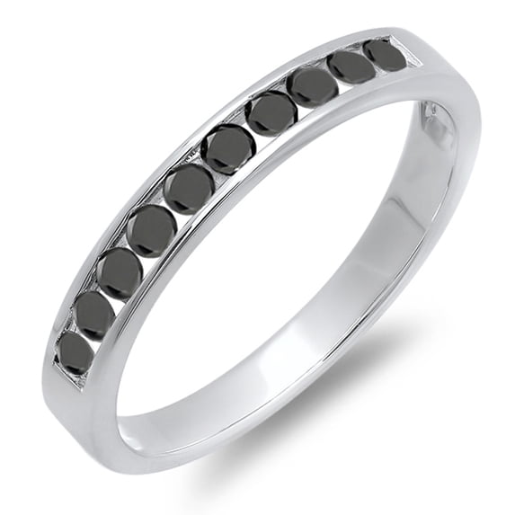 Dazzlingrock Collection 0.40 Carat (ctw) 18k Round Black Diamond Anniversary Wedding Stackable Ring Band, White Gold, Size 8.5