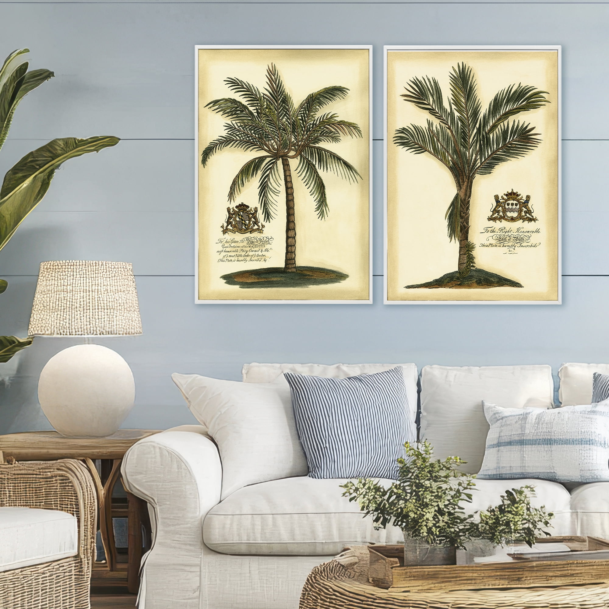 Stupell Industries Vintage Historical Palms 2 Piece White Framed Giclee Art Set, design by Vision Studio