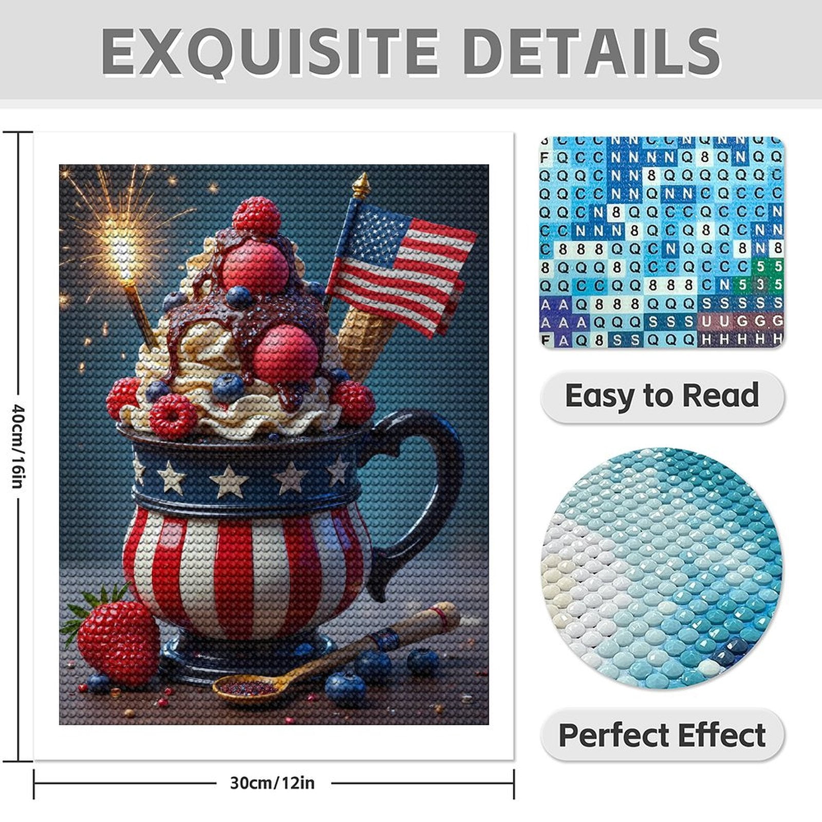 Diamond Art Kit for Adults, Candle Colorful Dessert Print No.8 Diamond Painting for Adults Beginners, 5D DIY Diamond Art Painting Kits, Colorful Diamond Painting Craft for Home Decor 12x16