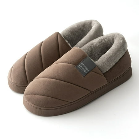 

Feiboyy Couples Men Slip On Furry Plush Flat Home Winter Round Toe Keep Warm Solid Color Slippers Shoes