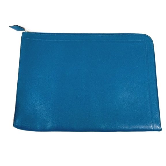 Pre-Owned HERMES L-shaped zipper computer bag, clutch Evercolor, men's and women's, Blue de...