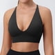 thumbnail image 3 of Sujetador deportivo largo con cuello en V para mujer - Tirantes finos ajustables - Top de yoga y fitness con copas acolchadas - Ropa deportiva de nailon y spandex, 3 of 8