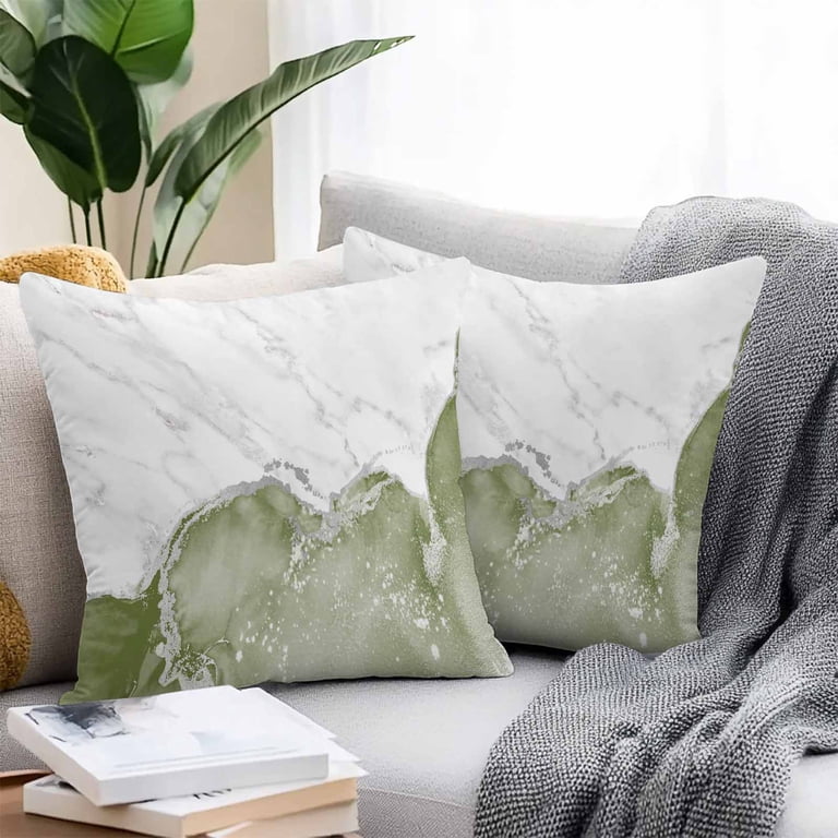 Outdoor Waterproof Throw Pillow Covers Set of Sage Green Marble  Pillowcases Square Outdoor Pillows Cushion Case 18x18 Inch White Modern  Abstract Art