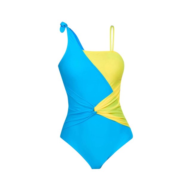 Gibobby Trajes de Baño Mujer Completos Un conjunto de arriba y abajo con un traje de baño Moda de verano Empalme Color de colisión Conjunto de traje de b(Azul,G)