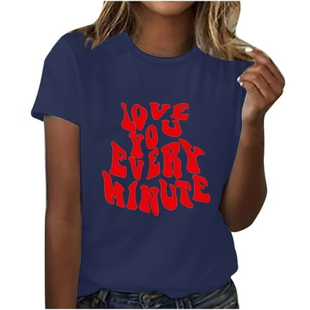 

Corset Top Long Sleeve Workout Tops for Women Adult Fashion Short Sleeve Round Neck Valentine s Day Printing Casual Blouse T-Shirt Tops Shirt Valentines Shirts for Women Blue 3XL
