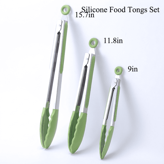 ROSEXIXI Barbecue Accessories, 3 Pack Silicone Grill Tongs Set, Stainless Steel BBQ Utensils with Non-Slip Handle, 9 11.8 15.7 Inch for Kitchen Cooking Serving