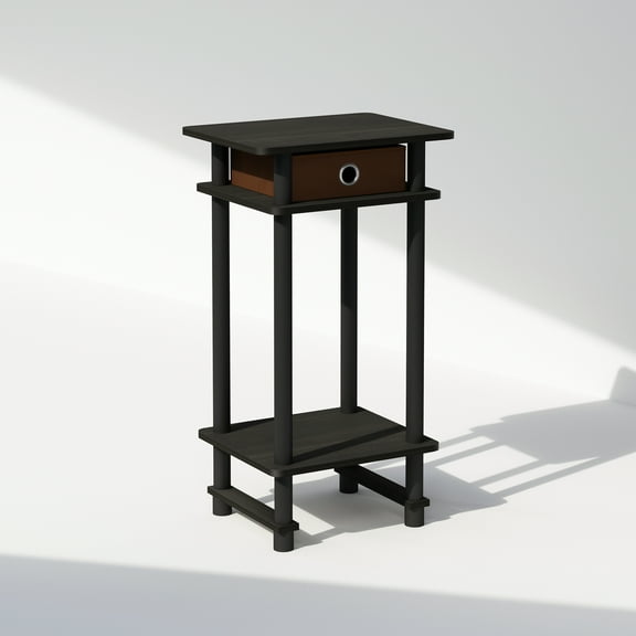 Furinno Turn-N-Tube Tall Nightstand with Bin, Amber Pine/Black/Black