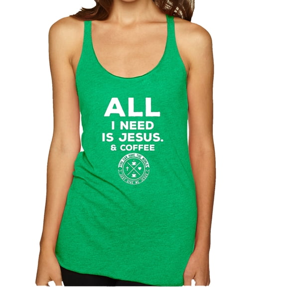 Wild Bobby All I Need is Jesus & Coffee Inspirational/Christian Women Tri-Blend Racerback Tank Top, Envy, Large