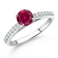 thumbnail image 2 of 10K White Gold Red Created Ruby and White Lab Grown Diamond Wedding Engagement Solitaire Anniversary Ring (0.78 Cttw, Round 5MM, Gemstone July Birthstone, Available in Size 5, 6, 7, 8, 9), 2 of 4