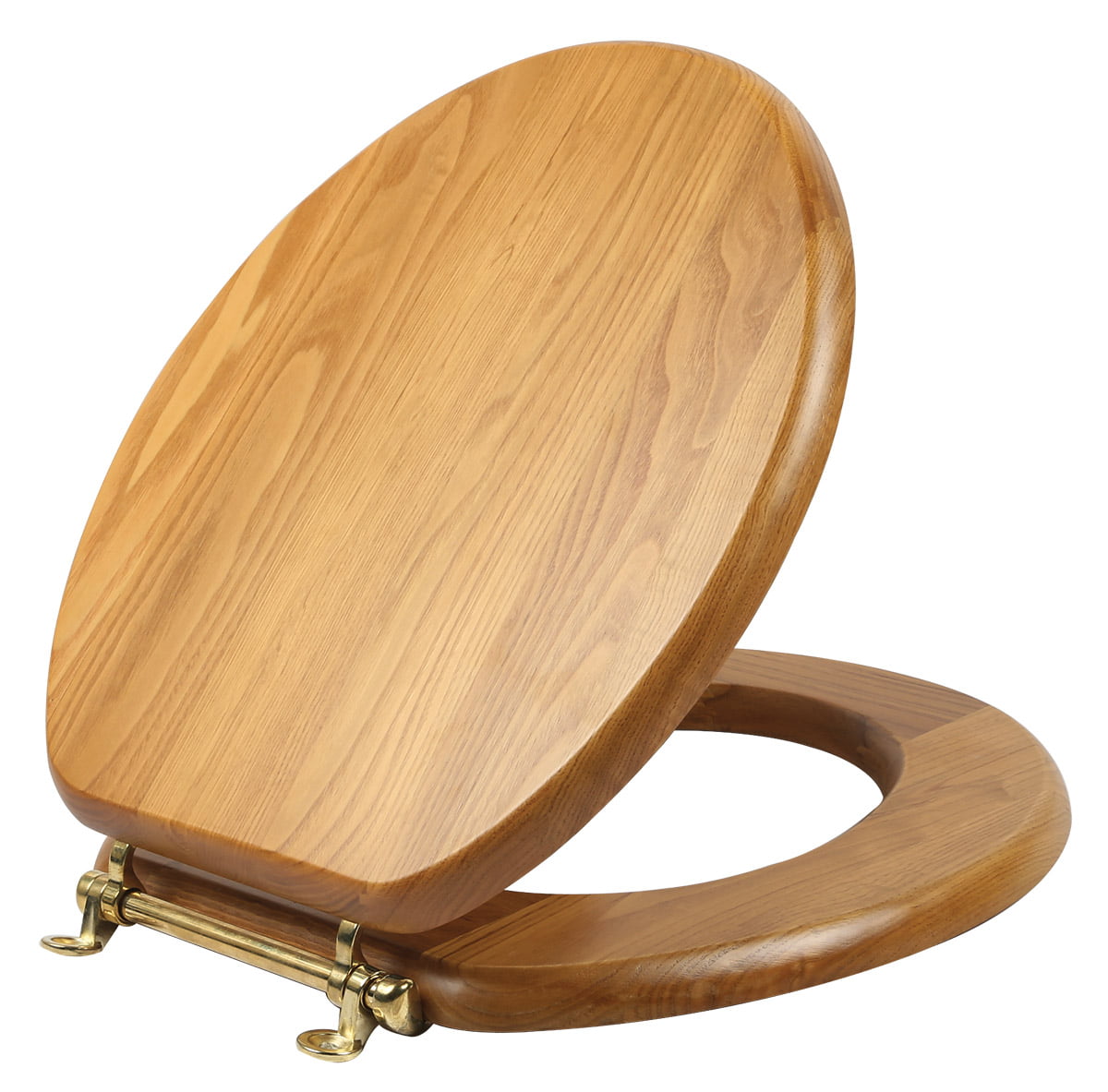 Bathroom Closed Front Toilet Seat Elongated Natural Oak Solid Wood Durable NEW 