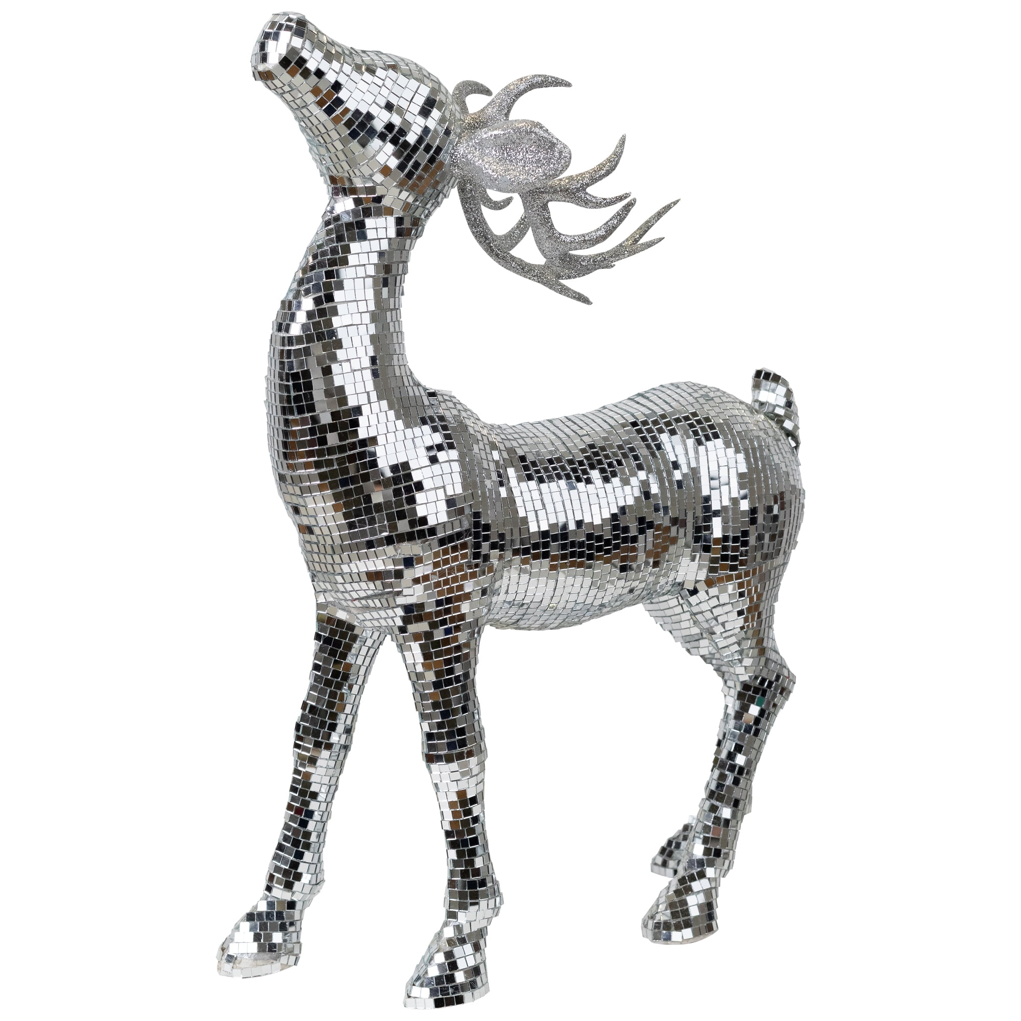 Mirrored and Glittered Standing Deer Christmas Figure - 19" - Silver
