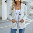 thumbnail image 4 of IROINNID Women's Cardigan Shacket Jacket V-Neck Solid Color Long Sleeve Loose Autumn Winter Pocket Button s Cardigan Coat Tops, White, 4 of 7