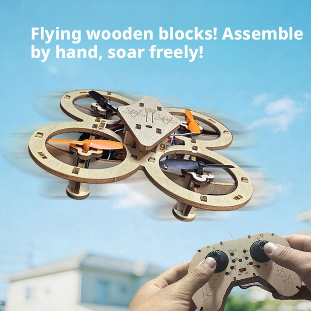 Wooden Drone Model Kit, DIY Wooden Assembly RC Drone Kit, RC Quadcopter Building Kits with 4-Axis Flight,Remote Control Mini Quadcopter Building Kits for Kids or Beginner