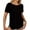 Black, variant on MIXUE Boho Tops For Women Summer Solid Color Round Neck Short Sleeve Loose Casual Pullover Shirts For Women T-shirts Activewear,Black,M