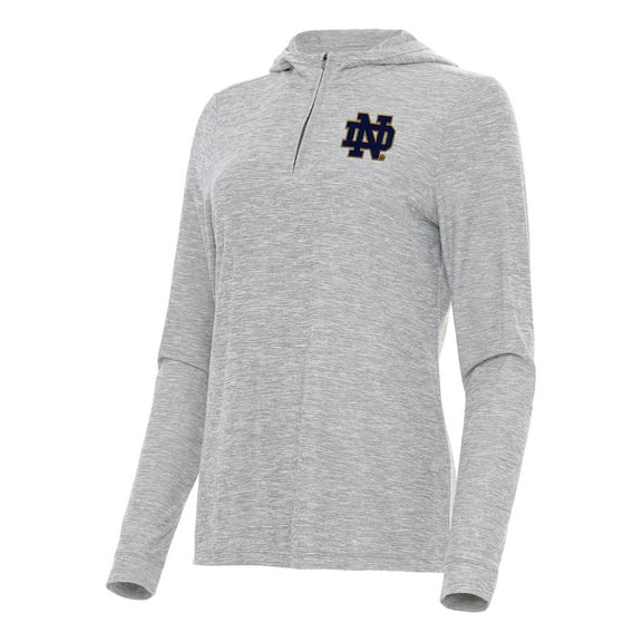 Women's Antigua Heather Gray Notre Dame Fighting Irish Daybreak Quarter-Zip Hoodie