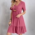 thumbnail image 2 of Kaemgyyd Women's Summer Dresses Trendy Pleated Ruffle Hem Beach Sundress Casual V Neck Tiered Loose Short Sleeve Mini Dress, 2 of 7