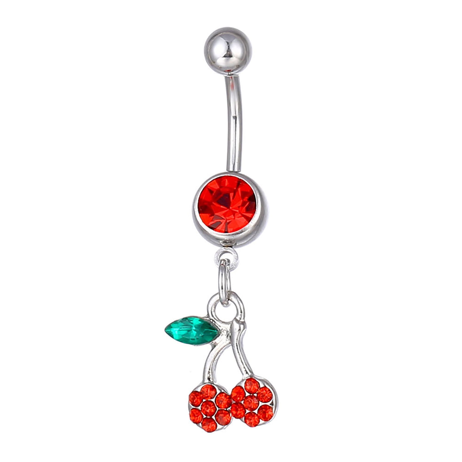Mightlink Women Navel Nail Cherry Pendant Shining Rhinestone Corruption