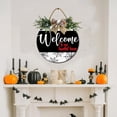 thumbnail image 5 of Eveokoki Halloween Decorations Door Sign, 12 Inch Rustic Welcome To Our Haunted House Wooden Hanging Sign for Front Door, Wreath with Bow Party Indoor Outdoor Decor Home, 5 of 5