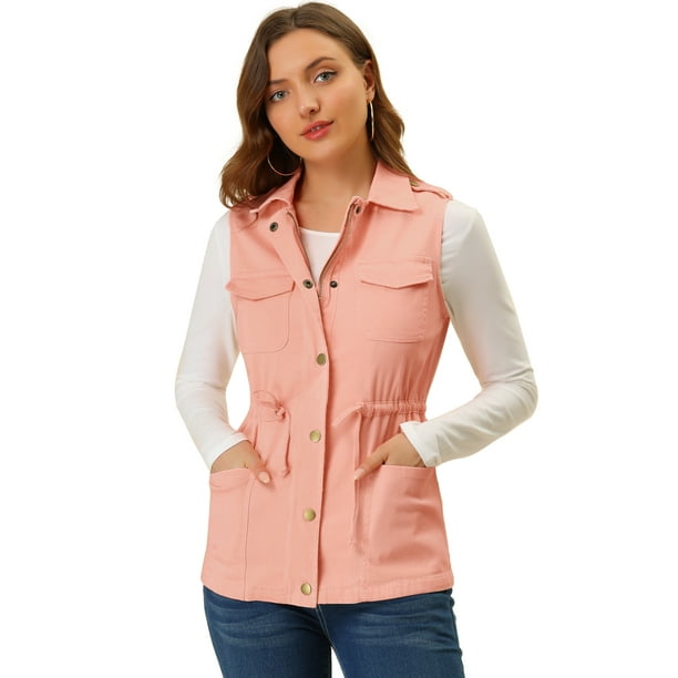 Chaleco Tipo Anorak Estilo Cargo Ligero Con Cordón Para Mujer Rosa M