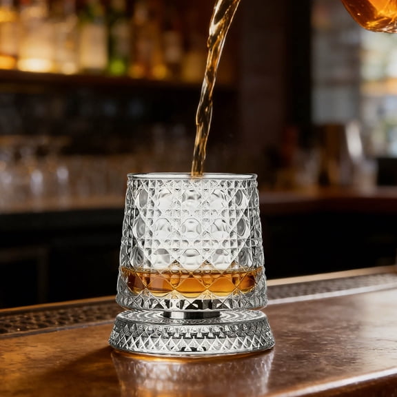 Crystal Whiskey Glasses 9.47 OZ Rotatable Old Fashioned Glasses Tumbler Rocks Bar Glass for Drinking Bourbon Scotch Cocktails, Cognac(C)
