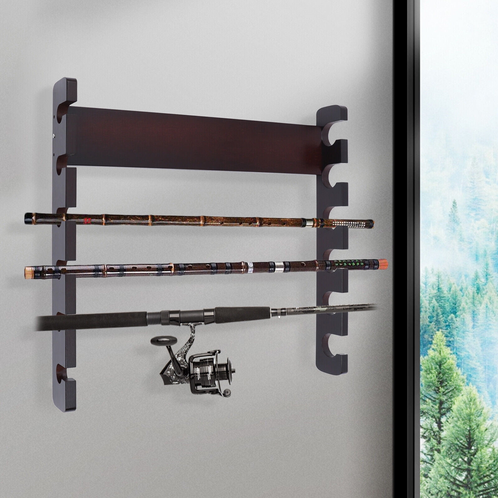 ZhdnBhnos 6 Sticks Pool Cue Rack Wall Mounted Billiard Cue Display Holder Horizontal Storage