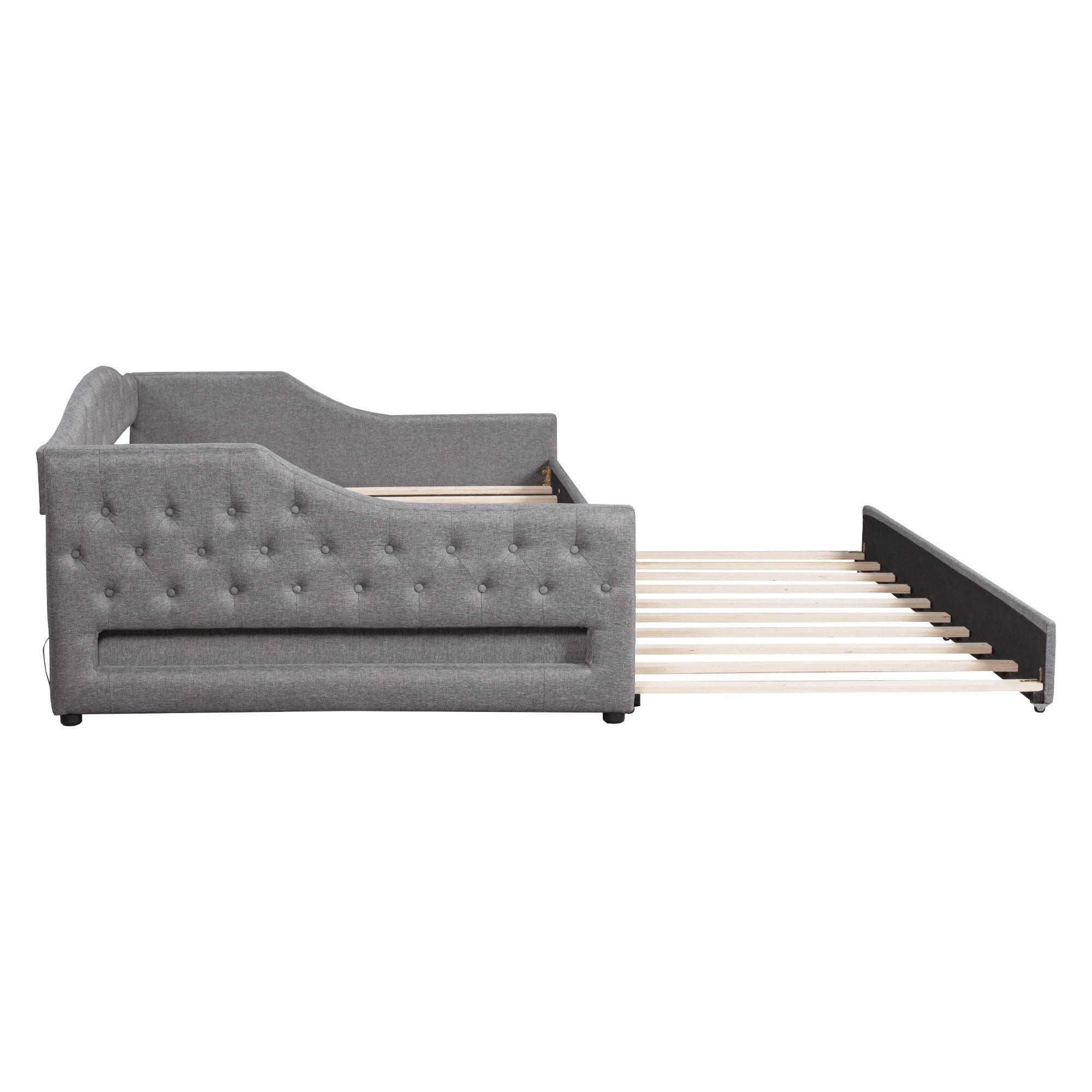 Euroco Upholstery Full XL Daybed with Trundle and LED Light, Gray