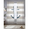 thumbnail image 5 of Sheer Curtains 108 Inches Long, Beige White Striped Light Filtering Window Curtains for Living Room, Navy Blue Beach Nautical Anchor Ocean Coastal Rod Pocket Voile Sheer Panels, 52"Wx108"L, 2 Panels, 5 of 8