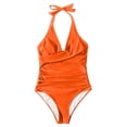thumbnail image 4 of Women's One Piece Swimsuit Tight Fitting Backless Sexy Cross Color Bikini for Pool Party Beach,Saffron,S, 4 of 5