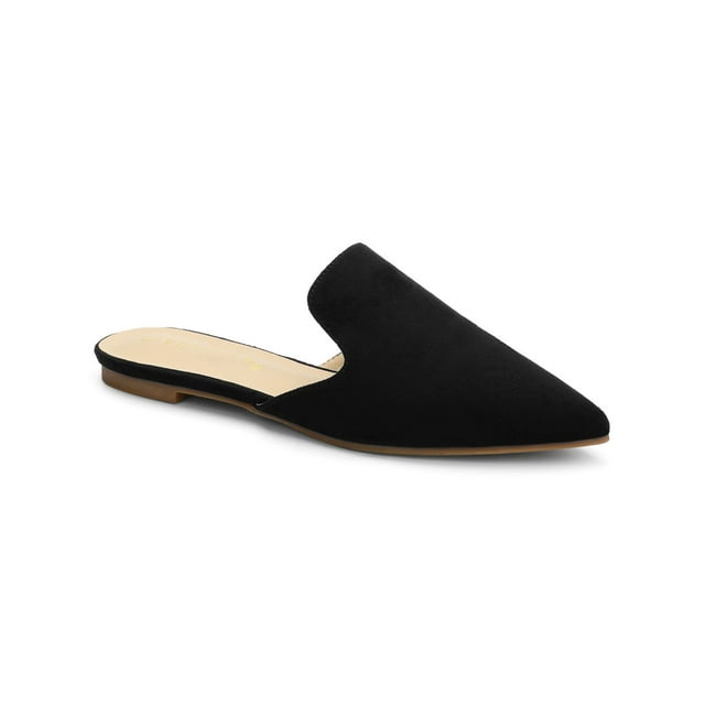 BLISSFUL STEP Mules Plates Décontractées pour Femmes à Bout Pointu Noires 6