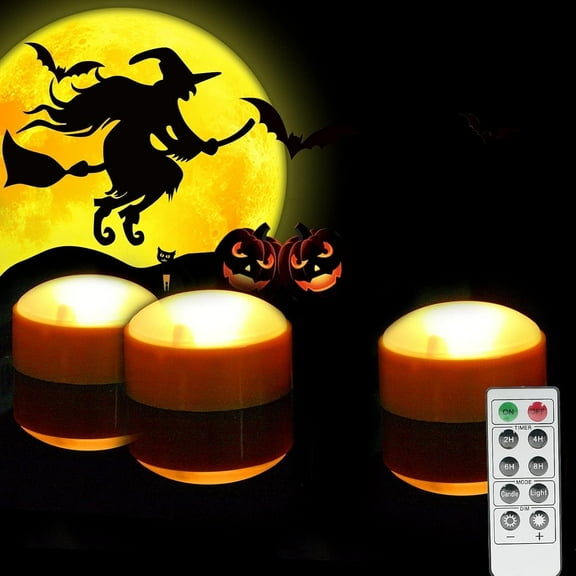 Halloween Pumpkin Lights with Remote & Timer,Flickering LED Pumpkin Lights Battery Operated Halloween Jack-O-Lantern Lights for Halloween Decorations Indoor Oudoor,3 Packs
