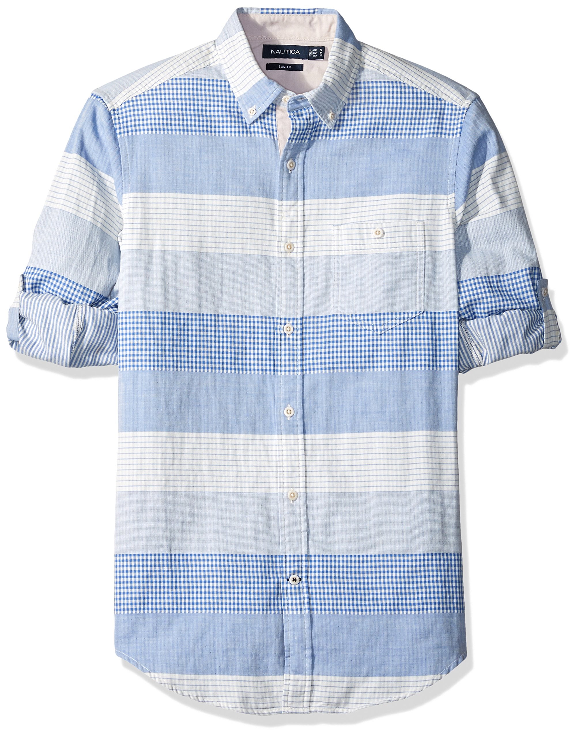 Nautica - NEW French Blue Mens Size 2XL Plaid Stripe Button Down Shirt ...