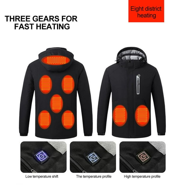 Chaqueta térmica inteligente de invierno con 8 zonas de calefacción y 3 velocidades de temperatura ajustable y carga USB