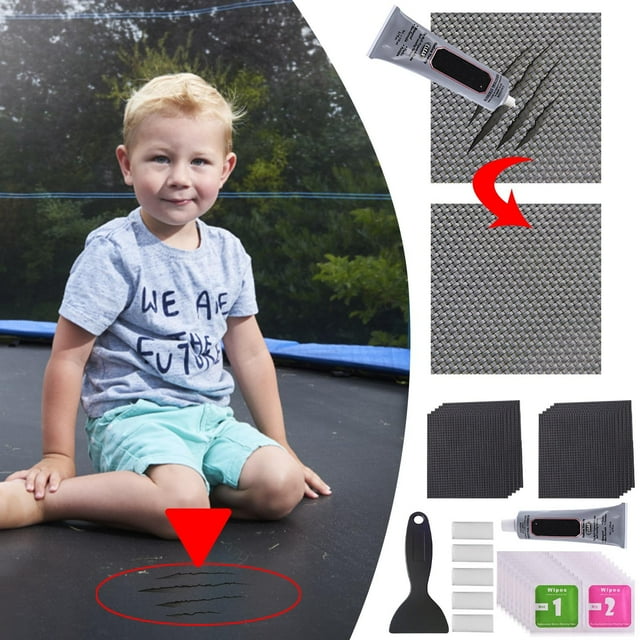 Kit de Réparation de Matelas Trampoline, Ensemble de Patchs pour Maisons Rebondissantes, 1ml Adhésif + 5 Patchs, Matériau PVC Durable, pour Adultes/enfants, Répare les Fissures et Déchirures, Équipement de Jeu Extérieur Hzhnb Liquidation & Promo