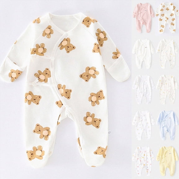 3-6 Months Preemie Sleep & Play One-Piece Bodysuit Baby Cotton Cute Bear Patched Casual Long Sleeve Bodysuit Toddler & Infant Boy's Girl's Comfortable Clothing Light Pink Baby Gift