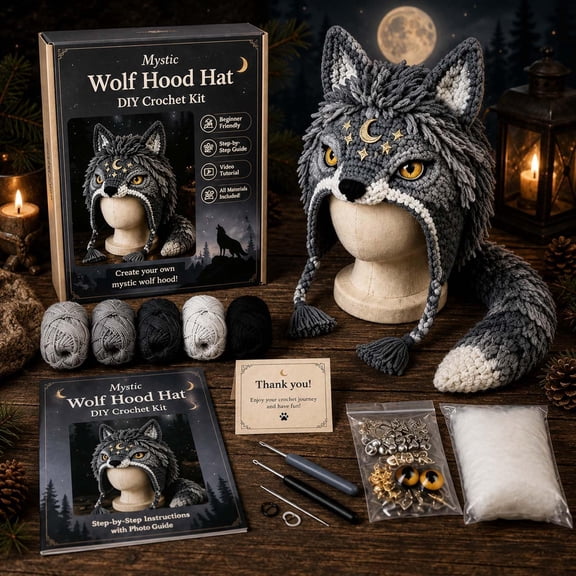 Beginner Crochet Kit Animal Hood Hat DIY Craft Set with Tutorial, Complete Yarn & Hook, Step-by-Step Guide, Handmade Knitting, For Craft Lovers, All Supplies Included