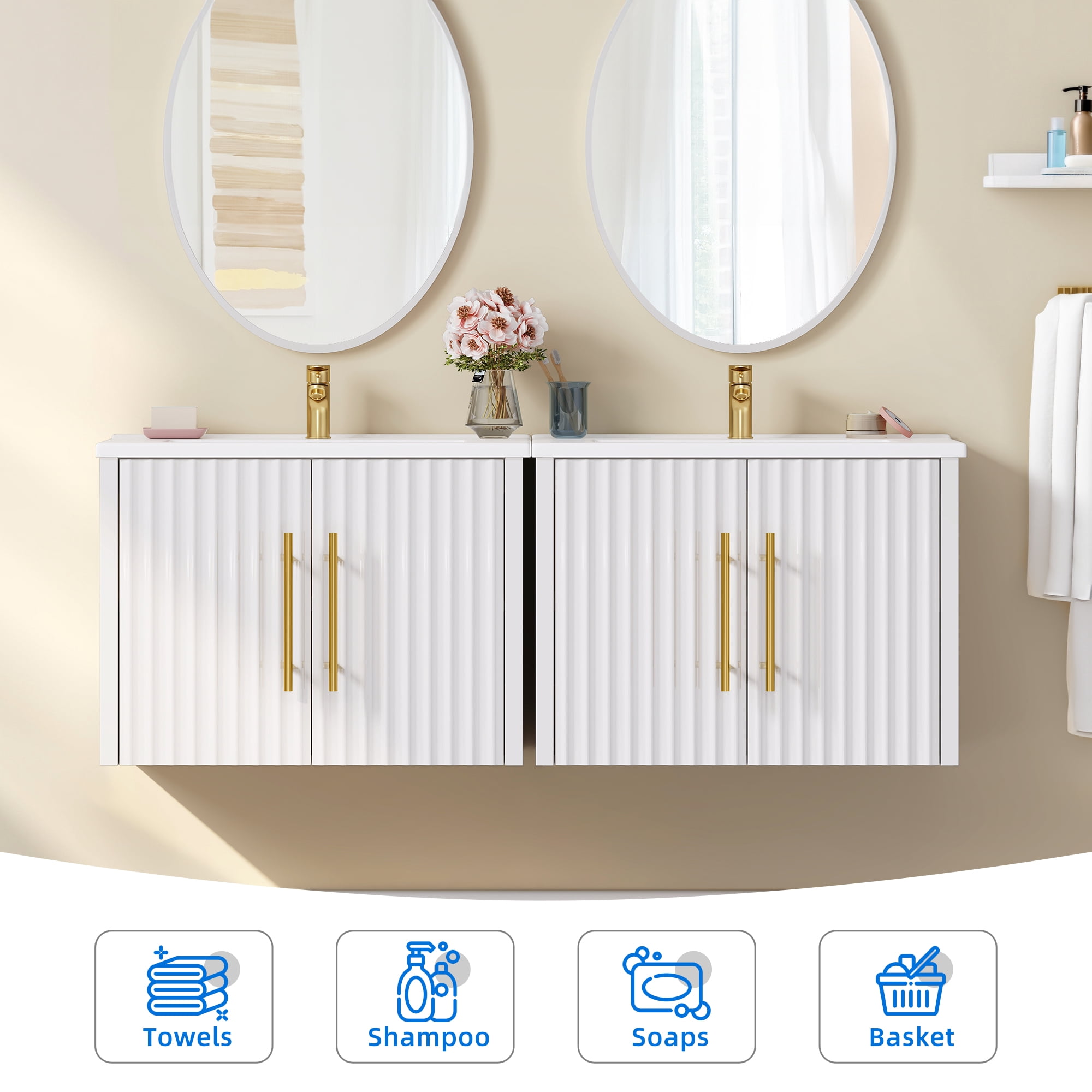 Uforic 23 Inch White Bathroom Vanity with Sink, Wall Mounted Bathroom Sink Storge Cabinet with Drain