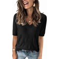 thumbnail image 1 of Arach&Cloz Women's V-Neck Short Sleeve Special Rib Knitted Pattern Casual Tops Sweater Spring Summer 2025, 1 of 6