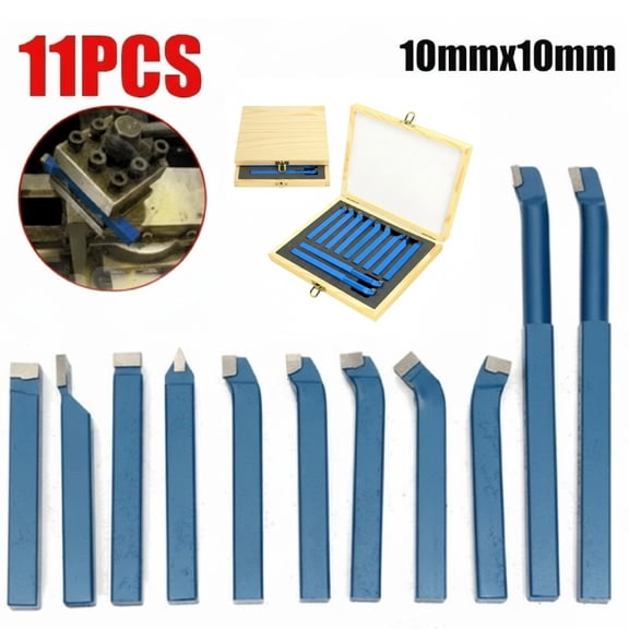 Eurhowing 11-Piece Carbide Tipped Lathe Tool Bit Set, 10mm Shank Carbide Tipped Cutter for CNC & Manual Metal Lathe, Precision Ground High Speed Steel Cutter Kit