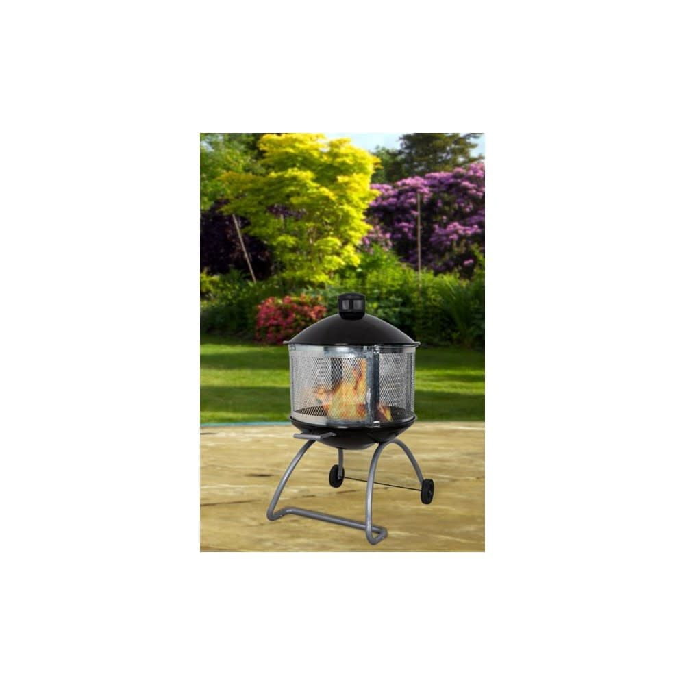 Living Accents 28" Round Porcelain/Steel Metal Fire Pit in Black