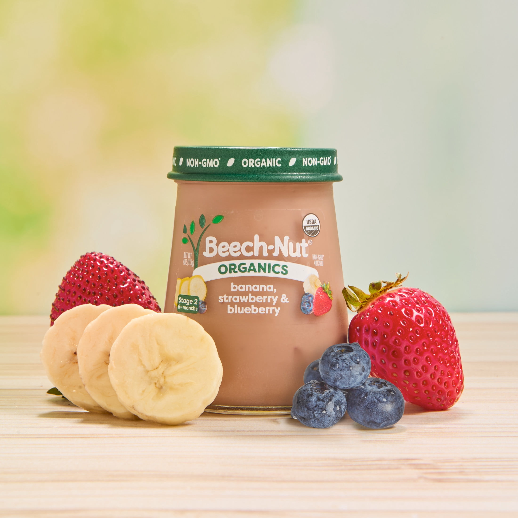 (10 pack) Beech-Nut Organics Stage 2 Organic Banana Strawberry & Blueberry Baby Food, 4 oz Jar