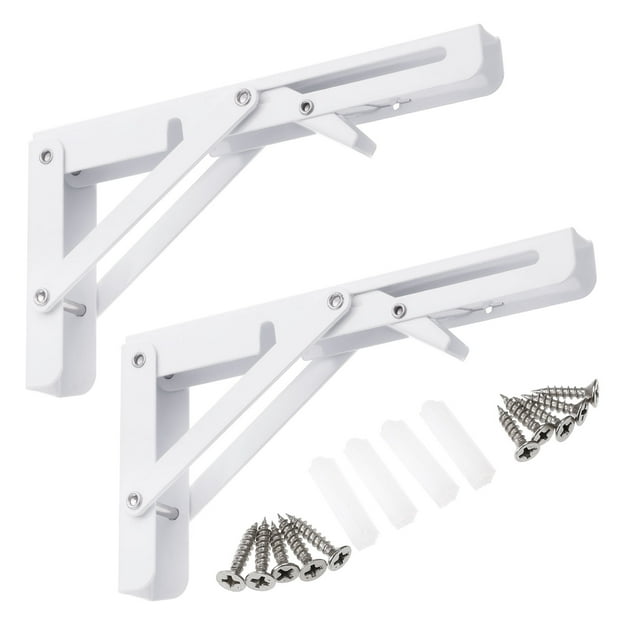 Uxcell 2 Pcs Folding Shelf Brackets, 8 Inch Iron Collapsible Shelf Bracket, L Shelf Bracket Home Decor, White