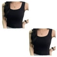 thumbnail image 2 of Camiseta sin mangas corta Qarigey Cuello cuadrado Ropa deportiva informal para mujer Negro 2piezas, 2 of 6