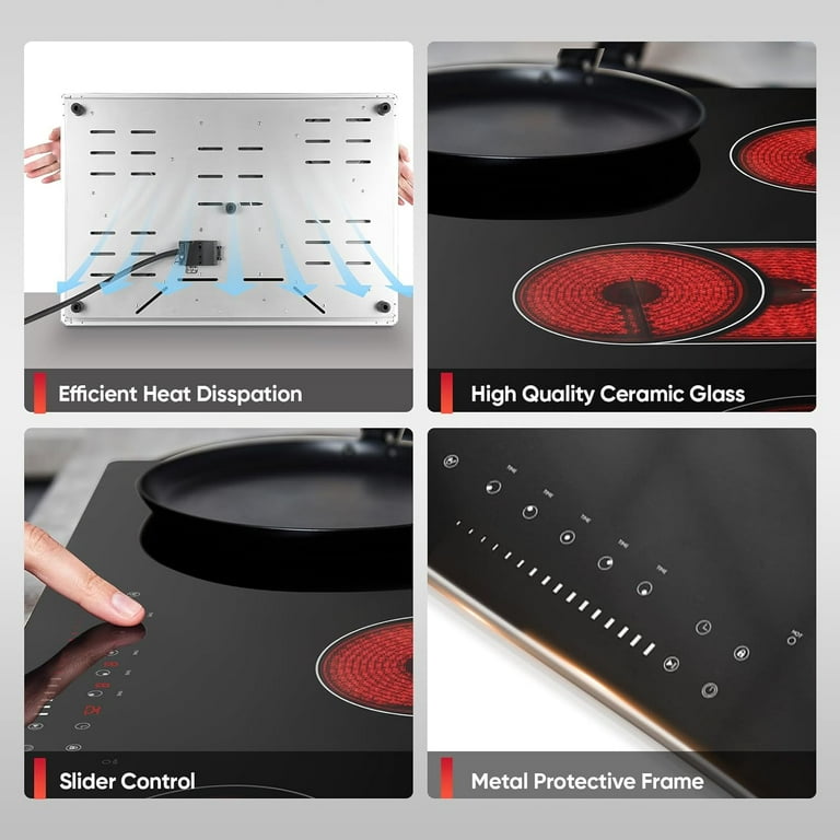 9000W 30 inch Electric Cooktop 5 Burners, Countertop & Built 9000W 30 inch Electric Cooktop 5 Burners, Countertop & Built