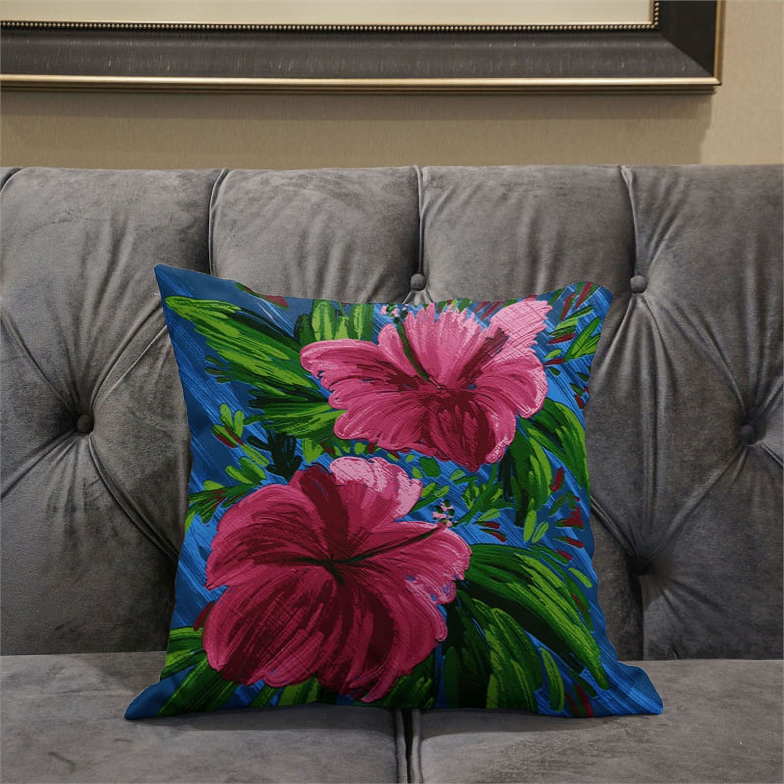 Amrita Sen Designs  16 x 16 in. Hawaii Floral Duo Broadcloth Indoor & Outdoor Zippered Pillow - Pink, Green & Blue