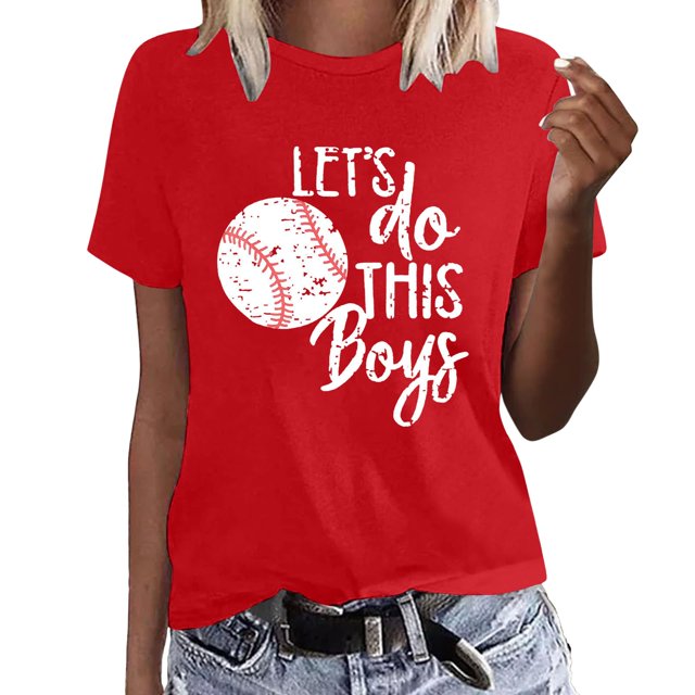 TSADFHJI Chandails Molletonnés Femmes Manches Longues Femmes Manches Courtes Col Rond Imprimé Baseball T-Shirt Imprimé Football Haut TG Rouge