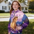 thumbnail image 3 of Chaqlin Purple Floral Horse Butterfly Plus Size Kids Blouse Shirt Tunic Tops Oversize Girls Half Zipper Sweatshirt Pullover Sweatshirts Fall Comfy Casual Size 9-10, 3 of 7
