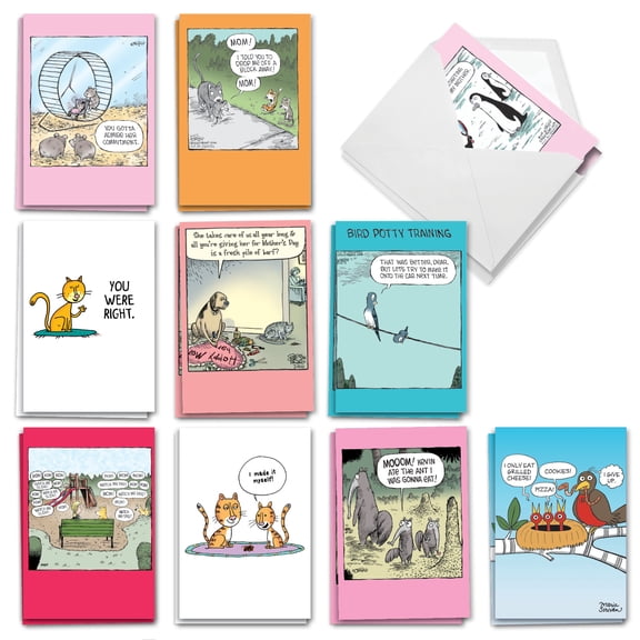 NobleWorks 20 Assorted Box Set Funny Mother's Day Greeting Cards w/5 x 7 Inch Envelopes (10 Designs, 2 Each) Mom Wild Moms AC10890MDG-B2x10